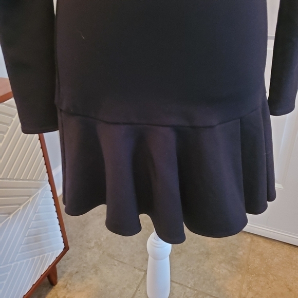 RACHEL Zoe Dropped Waist Dress Womens XS‎ Black Zippered Boat Neck Ruffle Hem - Picture 6 of 14